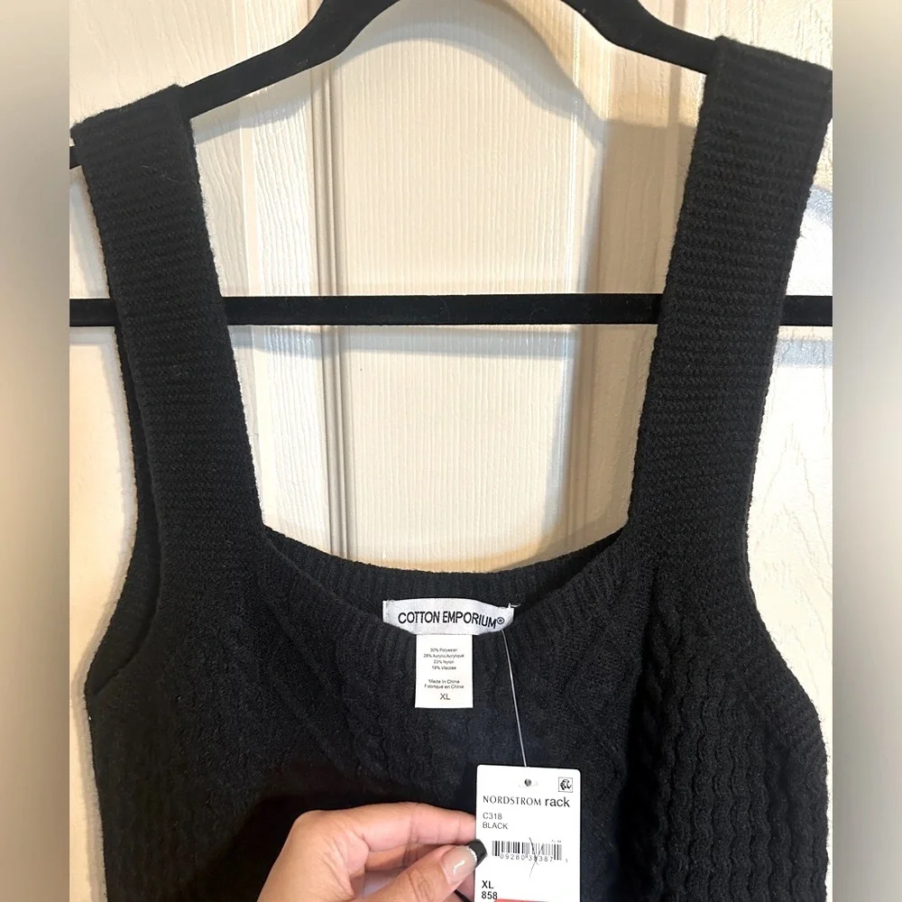 Cotton Emporium Midnight Cable Knit Tank Top, Black, Size XL, NWT